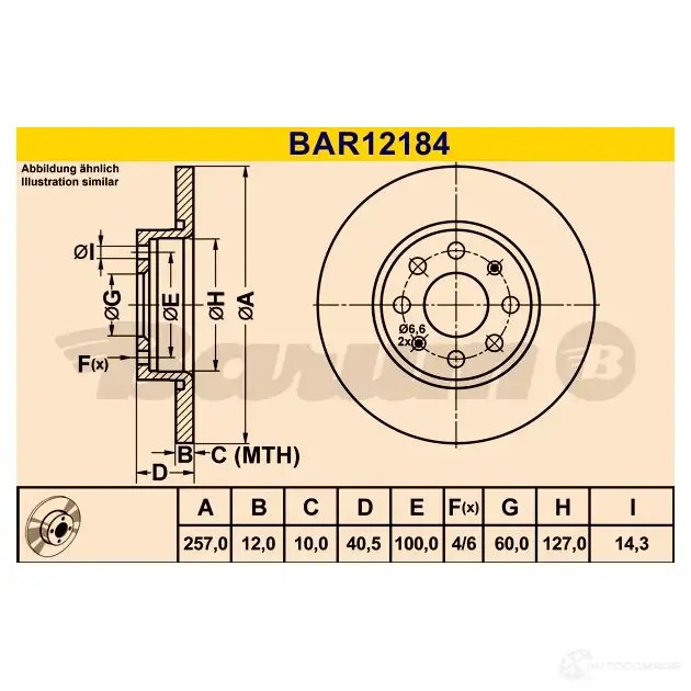 Тормозной диск BARUM 2814354 bar12184 YL SAF 4006633379182 изображение 0