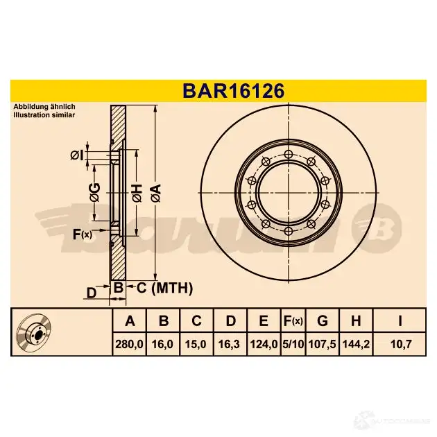 Тормозной диск BARUM bar16126 6AR7 M 1228104681 4006633383011 изображение 0