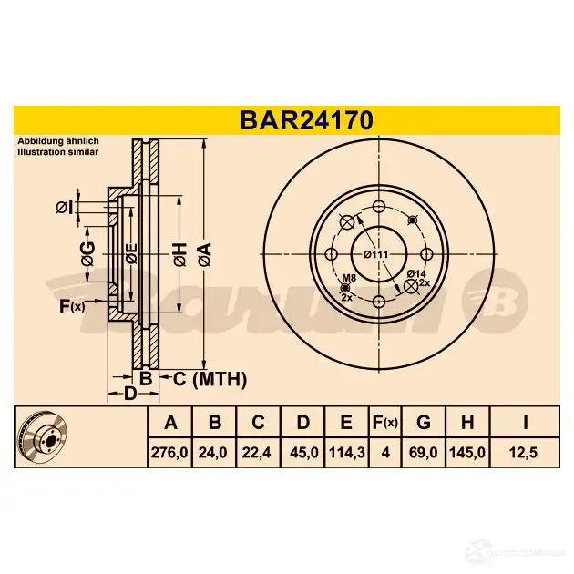 Тормозной диск BARUM 8F LFG bar24170 4006633330985 2814450 изображение 0