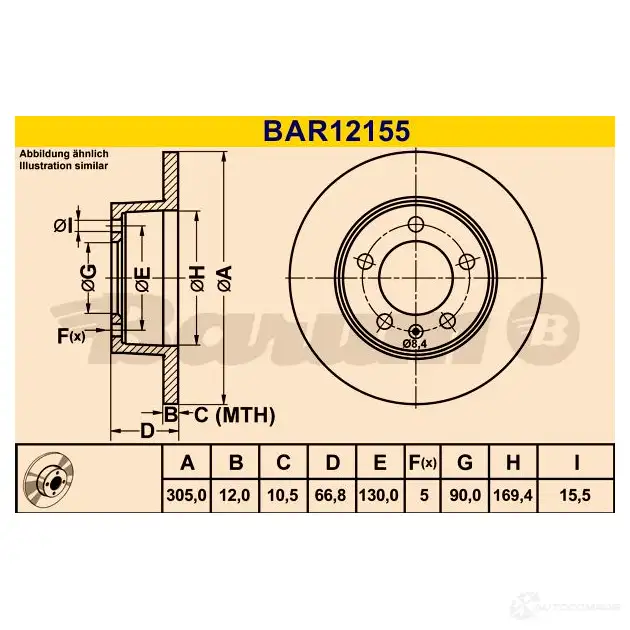 Тормозной диск BARUM bar12155 1228104435 4006633382984 TC 9PC изображение 0