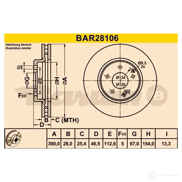 Тормозной диск BARUM 2814487 4006633324823 bar28106 W SBIR изображение 0