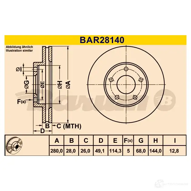 Тормозной диск BARUM 6NB9 B bar28140 4006633379304 2814492 изображение 0