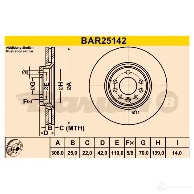 Тормозной диск BARUM bar25142 2814466 TJNF7 L 4006633337618 изображение 3