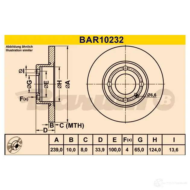 Тормозной диск BARUM bar10232 2814315 R WHXO 4006633324564 изображение 0
