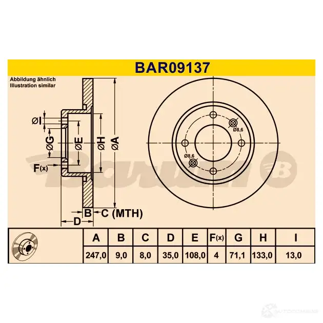 Тормозной диск BARUM bar09137 2814285 5NF FU 4006633322041 изображение 2