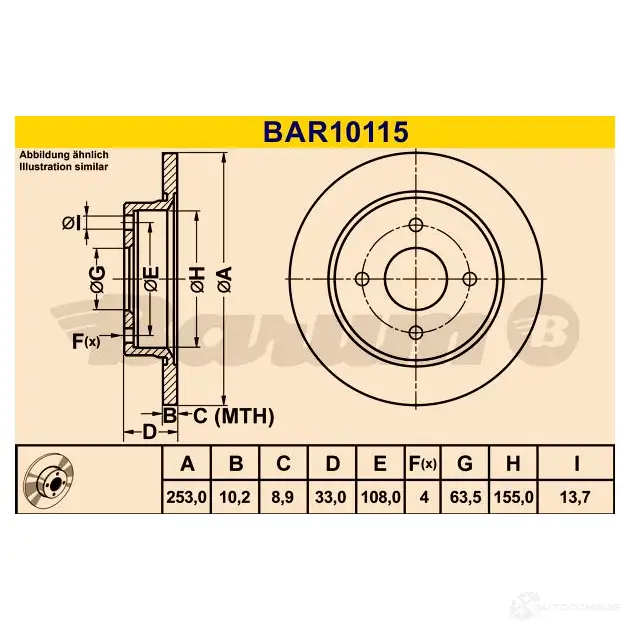 Тормозной диск BARUM 2814289 bar10115 4006633322065 BZB NI изображение 2