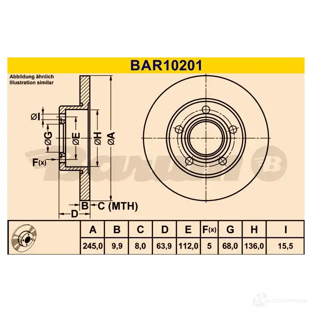 Тормозной диск BARUM 1XKF 92 4006633322126 2814297 bar10201 изображение 2