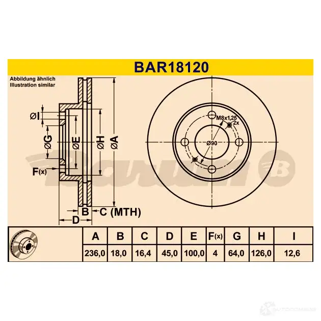 Тормозной диск BARUM E3 F76 1228104729 bar18120 4006633379229 изображение 0