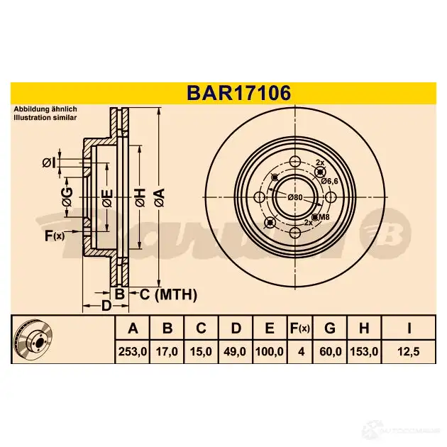 Тормозной диск BARUM bar17106 4006633379212 1228104685 S 7GNV изображение 0