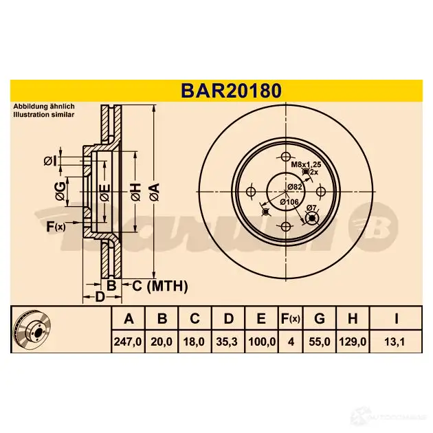 Тормозной диск BARUM 1228104945 2HH1 I5L 4006633379236 bar20180 изображение 0
