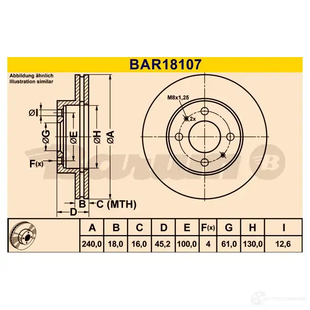 Тормозной диск BARUM bar18107 04EUG C 4006633331548 2814372 изображение 0