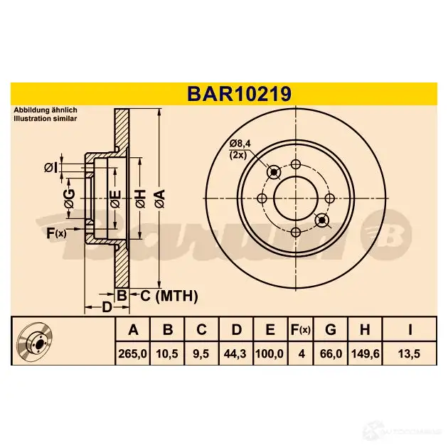 Тормозной диск BARUM bar10219 4006633331432 4C N0Q 2814306 изображение 0