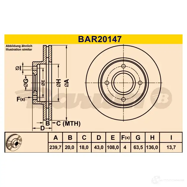 Тормозной диск BARUM bar20147 4006633322430 X0S 05J8 2814390 изображение 0