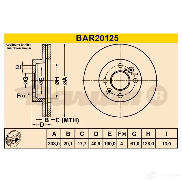 Тормозной диск BARUM bar20125 YH EFCW 2814384 4006633322409 изображение 2