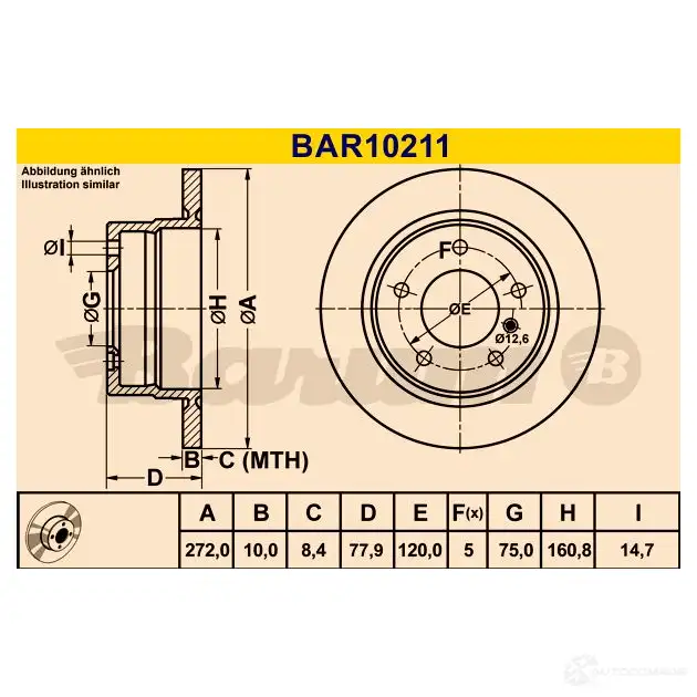 Тормозной диск BARUM bar10211 4006633331234 Y CRCMM 2814303