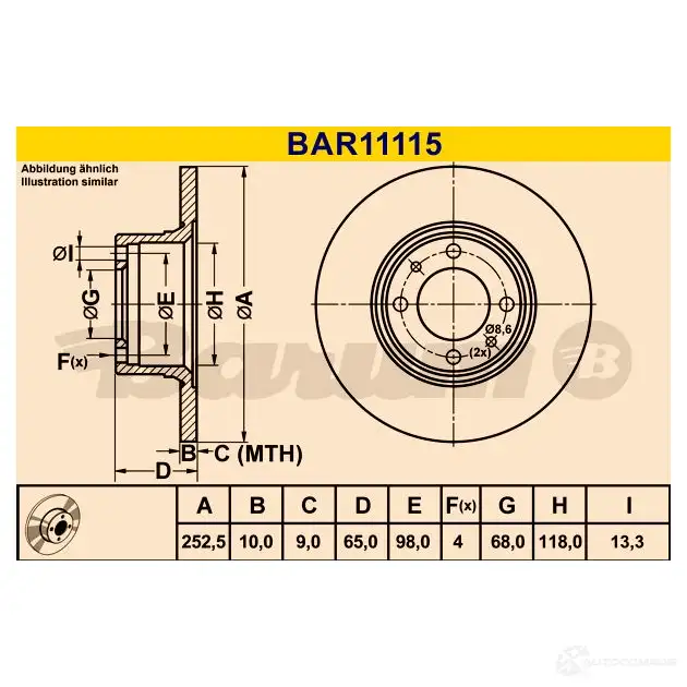 Тормозной диск BARUM bar11115 2814328 N FNKQQ 4006633329798 изображение 0