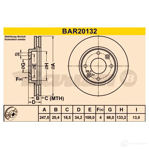 Тормозной диск BARUM bar20132 BY 950A 4006633322416 2814387 изображение 0