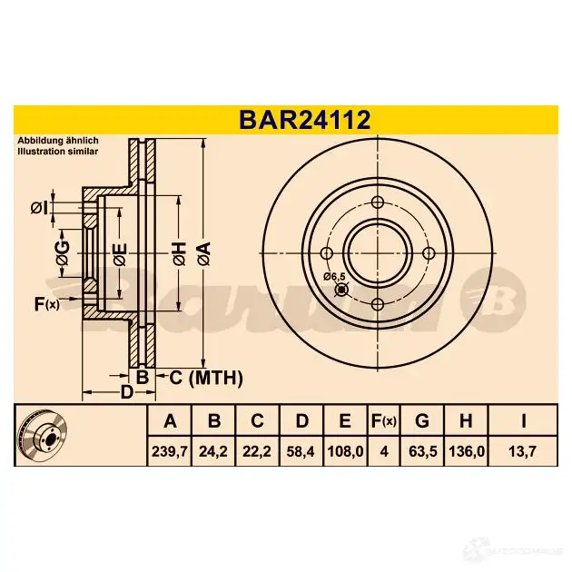 Тормозной диск BARUM bar24112 4006633329842 HHO RD 2814430 изображение 0