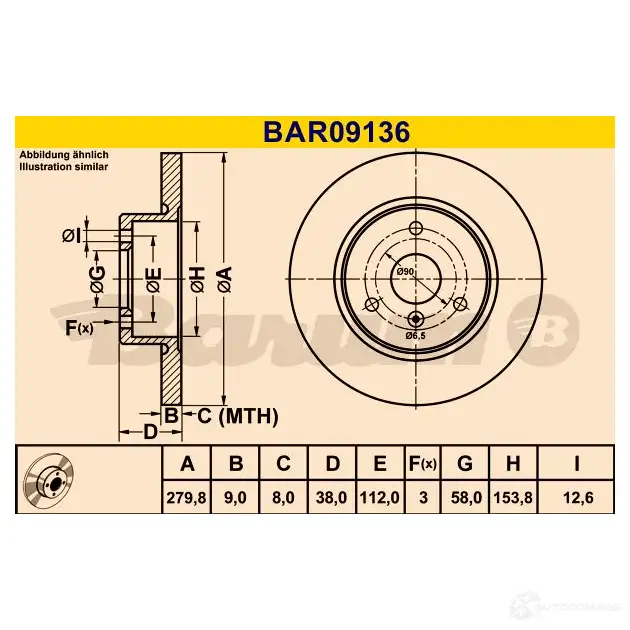 Тормозной диск BARUM 4006633325370 UK Z9YV 2814284 bar09136 изображение 2