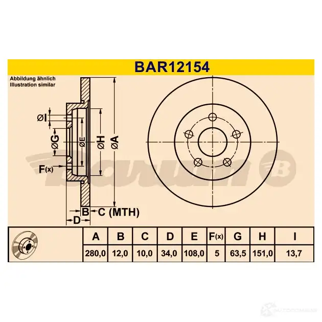 Тормозной диск BARUM WF VJZ3 2814348 bar12154 4006633322317 изображение 0