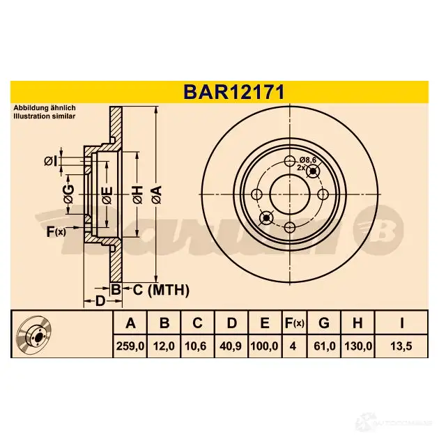 Тормозной диск BARUM 1DS0 7RK 2814353 4006633322348 bar12171 изображение 0