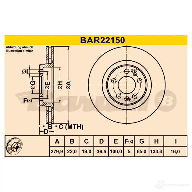 Тормозной диск BARUM bar22150 4006633325486 2814408 PX 1ZJ изображение 0