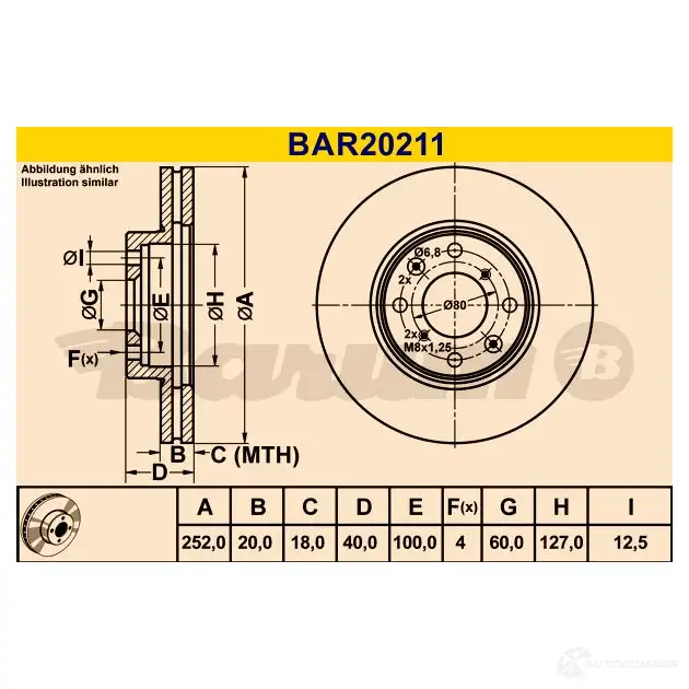Тормозной диск BARUM Y7 YDSO1 1228104973 4006633383042 bar20211 изображение 0