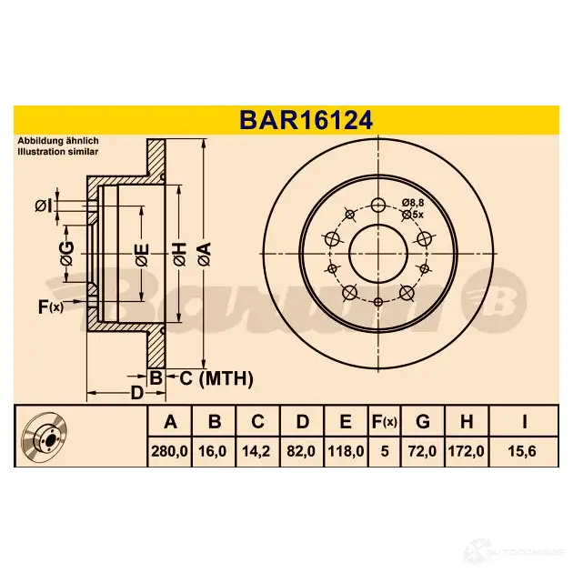 Тормозной диск BARUM 1228104653 91AP7 Q bar16124 4006633383004 изображение 0