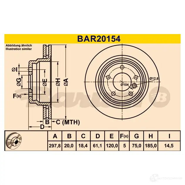 Тормозной диск BARUM 2814391 4006633325455 bar20154 C OOQZXL изображение 2