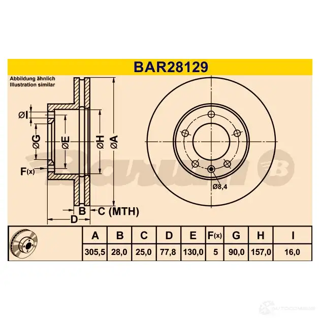 Тормозной диск BARUM 4006633331418 UFG BOM5 bar28129 2814489 изображение 0