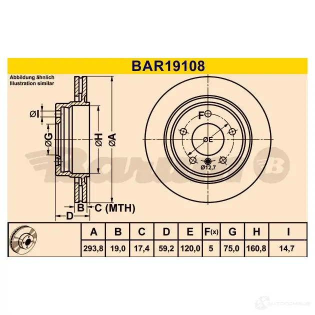 Тормозной диск BARUM 4006633325448 HDFN1 E bar19108 2814379 изображение 2