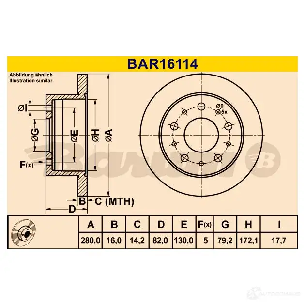 Тормозной диск BARUM 63UY7Z I bar16114 4006633379199 1228104637 изображение 0