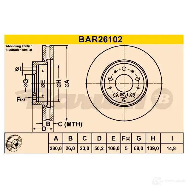 Тормозной диск BARUM 2814473 bar26102 4006633329903 E RLK3O изображение 2