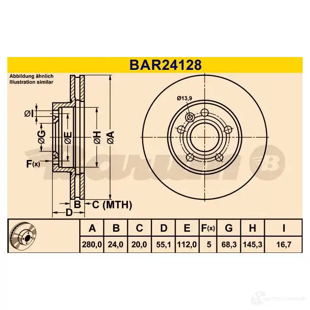 Тормозной диск BARUM MICW L 2814435 4006633324724 bar24128 изображение 0