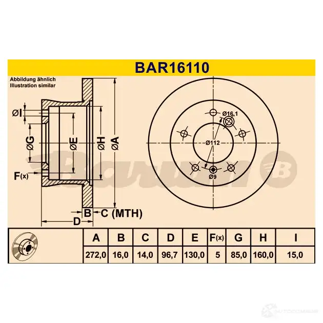 Тормозной диск BARUM 2814368 4006633324595 I3C 0P bar16110 изображение 0