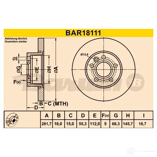 Тормозной диск BARUM bar18111 UNE GSKW 2814374 4006633325417 изображение 0