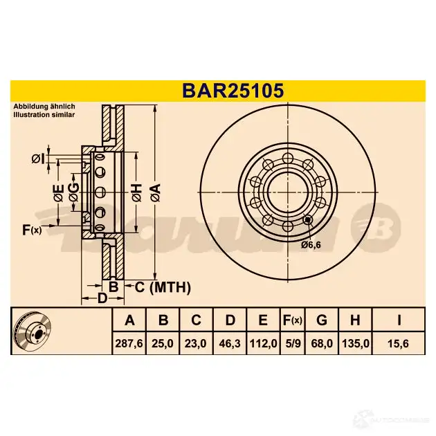 Тормозной диск BARUM bar25105 2814454 4006633325547 FI3A K изображение 0