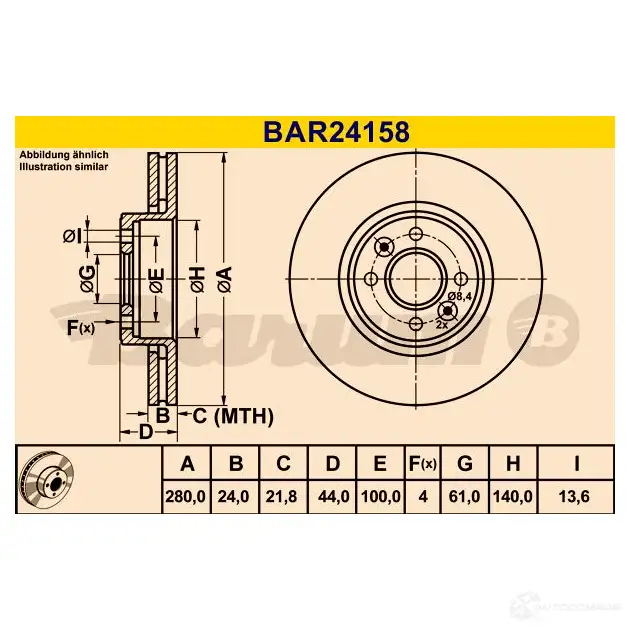 Тормозной диск BARUM bar24158 0U OZHK1 4006633324748 2814444 изображение 2