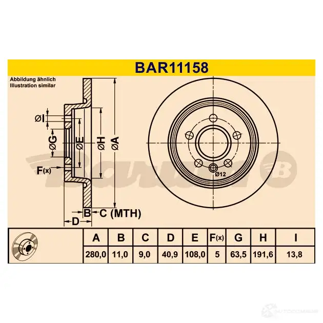 Тормозной диск BARUM bar11158 4006633379144 1228104243 A9UY WL изображение 0