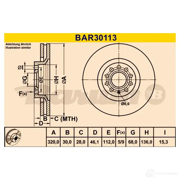 Тормозной диск BARUM TAF B0X3 2814498 bar30113 4006633325622 изображение 0