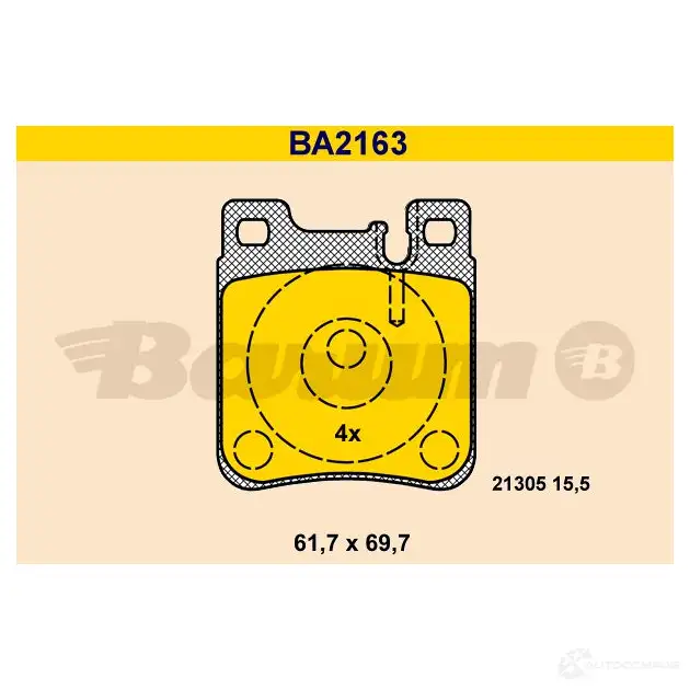 Тормозные колодки, комплект BARUM ba2163 E52QV 2 1305 2814030