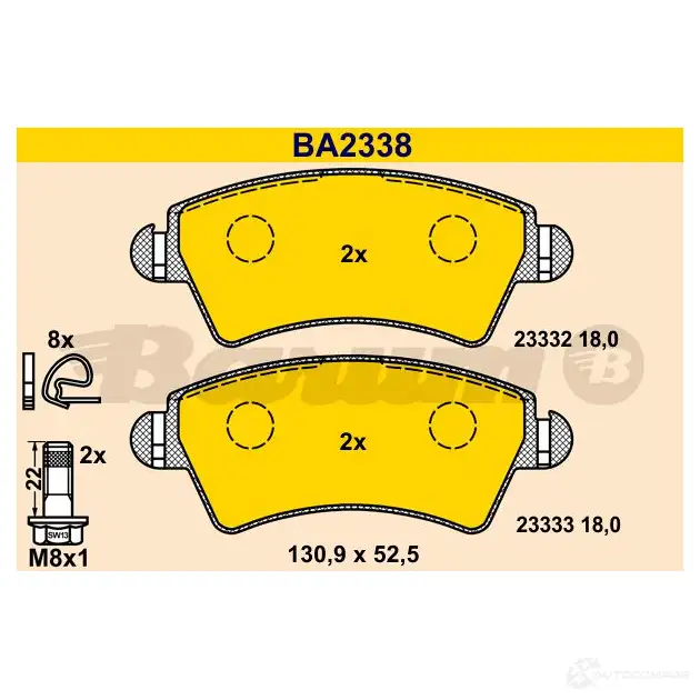Тормозные колодки, комплект BARUM 2814187 2333 2 23333 ba2338