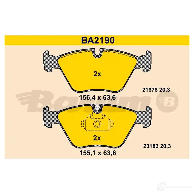 Тормозные колодки, комплект BARUM 23183 ba2190 2814048 216 76
