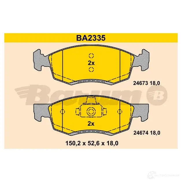 Тормозные колодки, комплект BARUM 2814185 2 4673 ba2335 24674