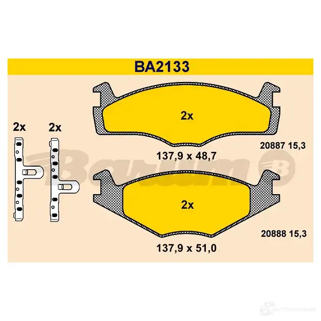 Тормозные колодки, комплект BARUM ba2133 20888 2814004 20 887 изображение 0