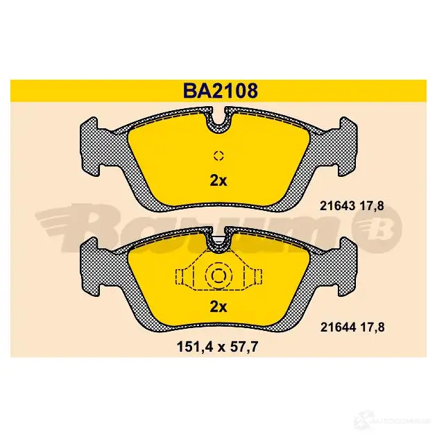 Тормозные колодки, комплект BARUM ba2108 2813986 21644 21 643