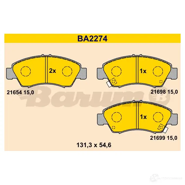 Тормозные колодки, комплект BARUM 21698 21 697 2814128 ba2274 изображение 0