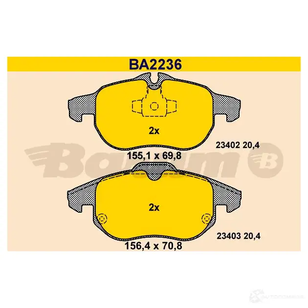 Тормозные колодки, комплект BARUM 23403 2814091 ba2236 2340 2