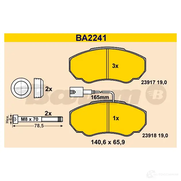 Тормозные колодки, комплект BARUM 2814096 23918 239 17 ba2241