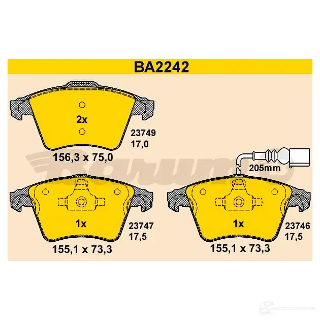 Тормозные колодки, комплект BARUM 237 46 2814097 ba2242 23747